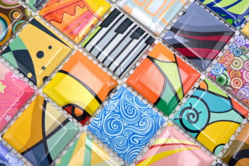 Colorido estilo retro mosaico azulejos POP UP ART diseño pared revestimiento backsplash MOS14-1605_f