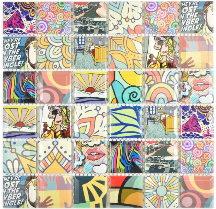 Colorido estilo retro mosaico azulejos POP UP ART diseño cocina splashback MODERN ART MOS14-1606_f