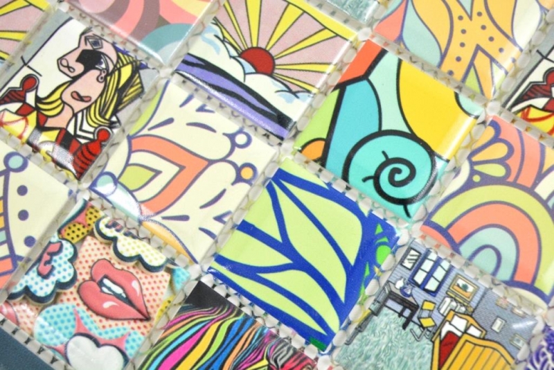 Colorido estilo retro mosaico azulejos POP UP ART diseño cocina splashback MODERN ART MOS14-1606_f