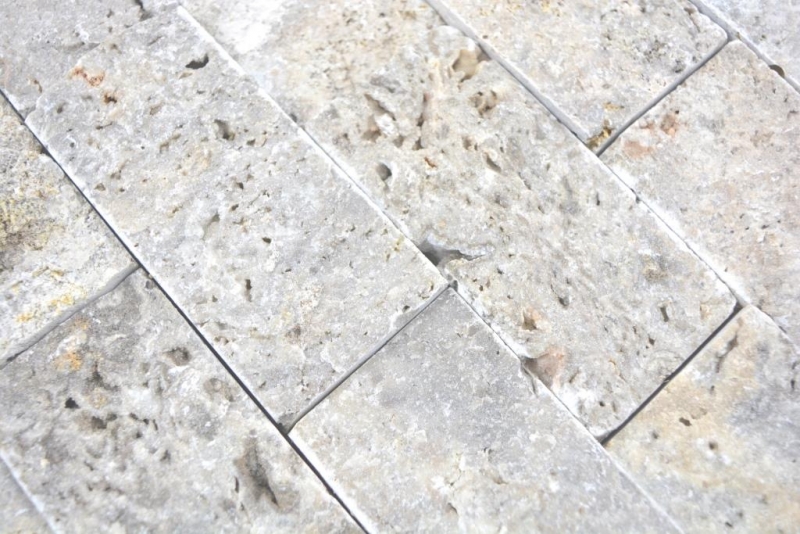 Mosaico de azulejos Travertino piedra natural blanco gris Ladrillo Splitface plata Travertino 3D MOS29-42781_f