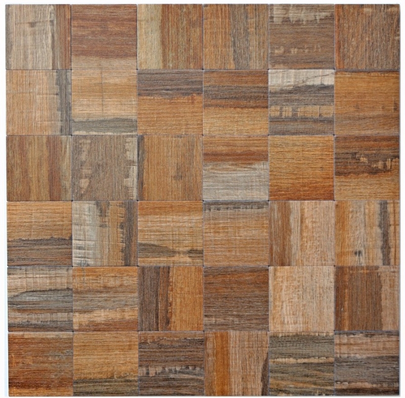 Mosaico azulejos cocina splashback autoadhesivo aluminio marrón metal madera mirada oscura MOS200-2122_f