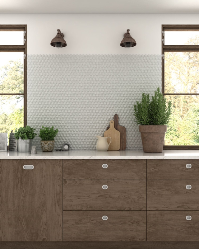 Mosaico de vidrio hexagonal mosaico hexagonal blanco 3D mosaico azulejos pared azulejos backsplash cocina baño MOS11-AR01_f