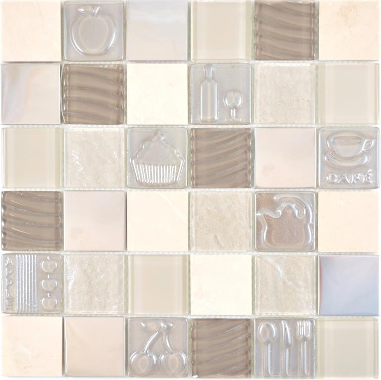 Cuadrado cristal/piedra/acero mezcla relieve beige mosaico azulejo pared azulejo backsplash cocina baño MOS88-1224_f