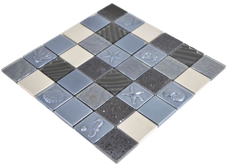 Cuadrado cristal/artificial/acero mezcla relieve negro mosaico azulejo pared azulejo backsplash cocina baño