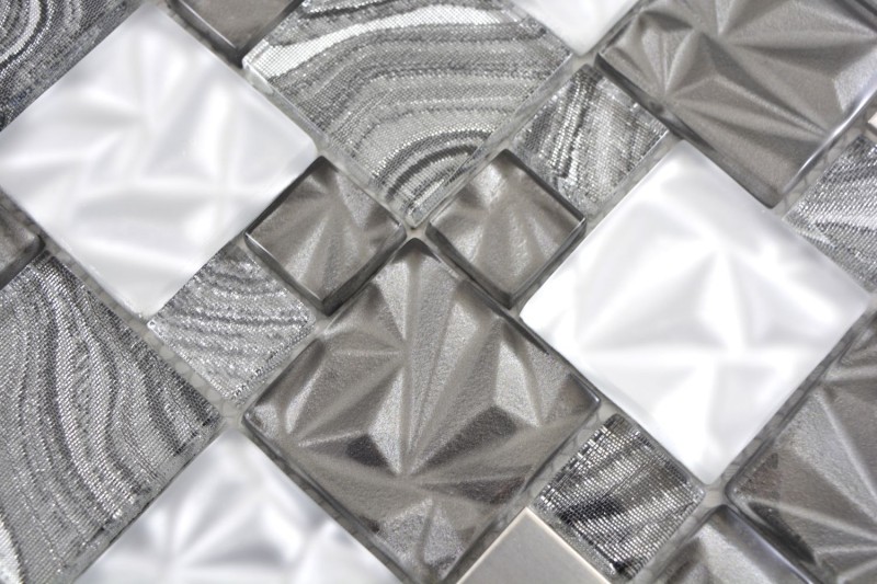 Mosaico de vidrio combinación acero mezcla gris negro mosaico azulejo pared azulejo backsplash cocina baño MOS88-1702_f