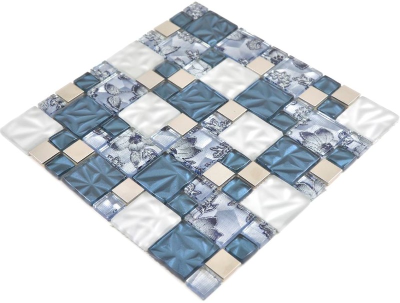 Mosaico de vidrio combinación acero gris azul mosaico azulejo pared azulejo backsplash cocina baño MOS88-0402_f