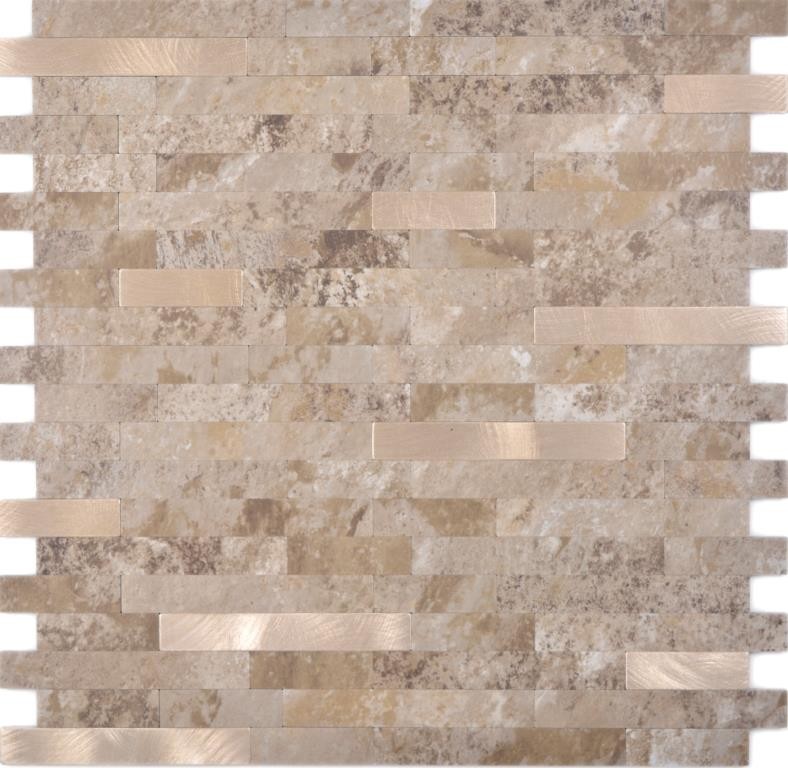 Vinilo compuesto aspecto piedra Caliza marrón/oro mosaico azulejo pared salpicadero cocina baño MOS200-LBG_f