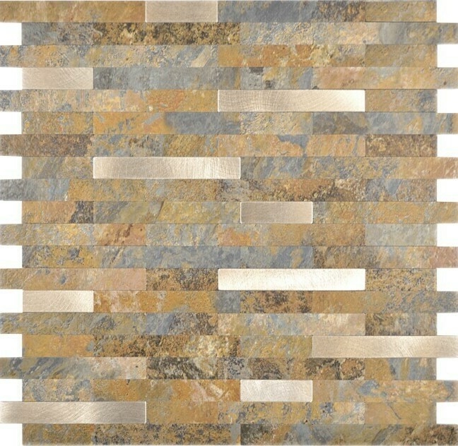 Vinilo compuesto efecto piedra Multi Pizarra/Oro mosaico azulejo pared salpicadero cocina baño MOS200-MSG_f