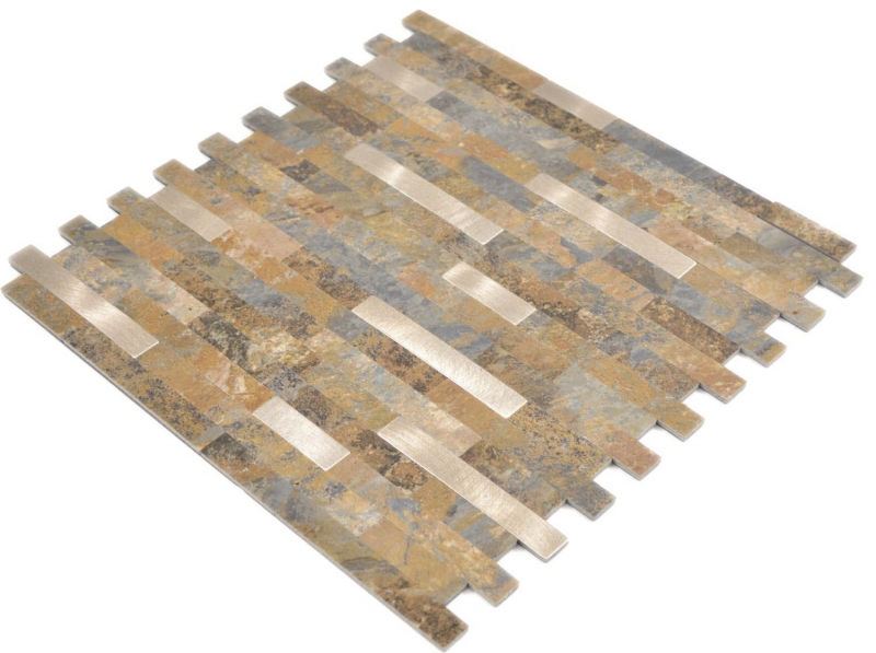 Vinilo compuesto efecto piedra Multi Pizarra/Oro mosaico azulejo pared salpicadero cocina baño MOS200-MSG_f