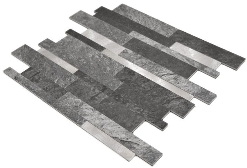 Vinilo compuesto aspecto piedra Negro Qaurtz/Plata mosaico azulejo pared azulejo backsplash cocina baño MOS200-32BS_f