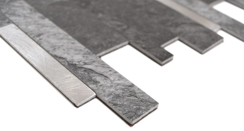 Vinilo compuesto aspecto piedra Negro Qaurtz/Plata mosaico azulejo pared azulejo backsplash cocina baño MOS200-32BS_f