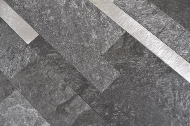 Vinilo compuesto aspecto piedra Negro Qaurtz/Plata mosaico azulejo pared azulejo backsplash cocina baño MOS200-32BS_f