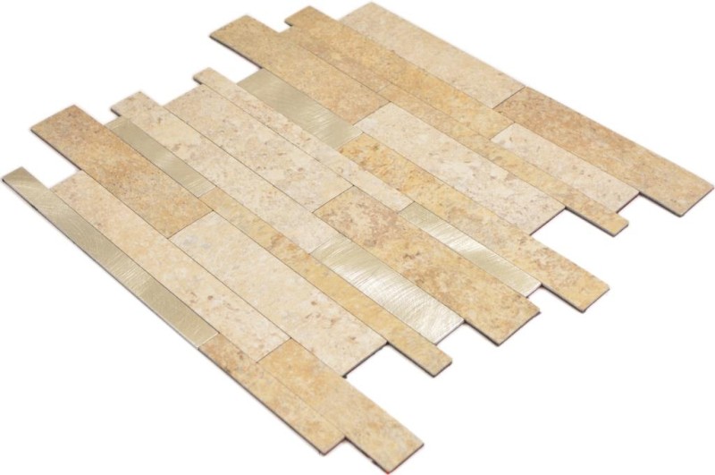 Vinilo compuesto aspecto piedra Caliza marrón/oro mosaico azulejo pared azulejo backsplash cocina baño MOS200-36LBG_f