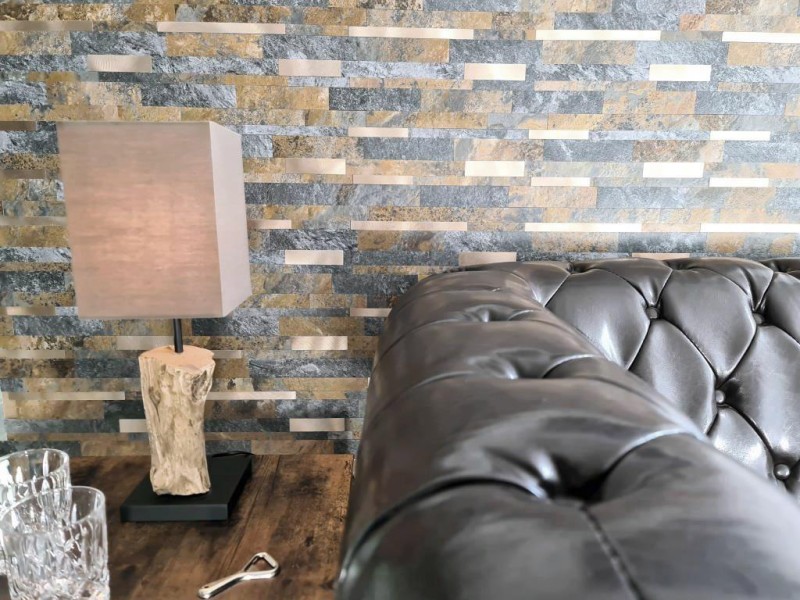 Vinilo compuesto efecto piedra Multi Slate/Gold mosaico azulejo pared backsplash cocina baño MOS200-8MSG_f