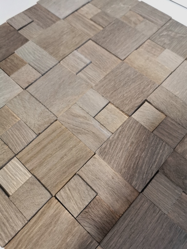 Panel de madera mosaico nogal marrón 3D autoadhesivo pared cocina azulejos backsplash MOS170-22G_f