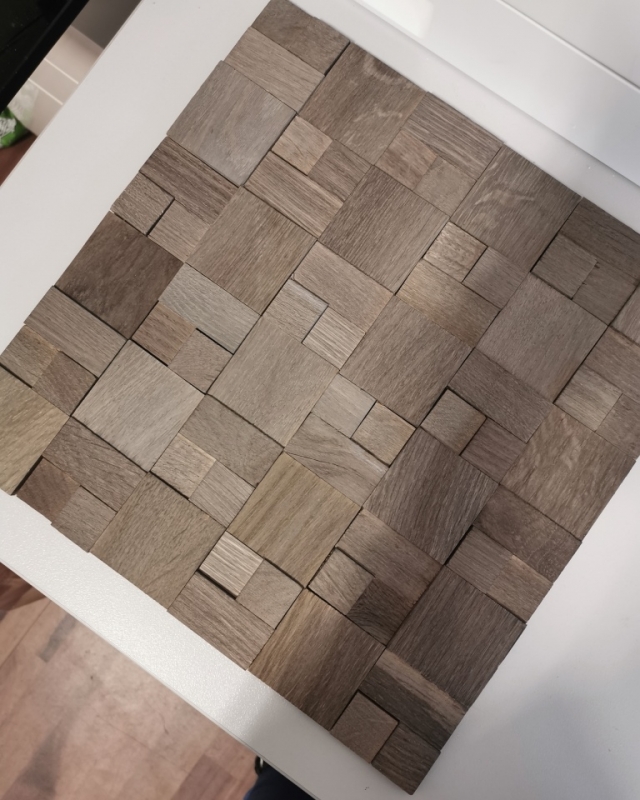 Panel de madera mosaico nogal marrón 3D autoadhesivo pared cocina azulejos backsplash MOS170-22G_f