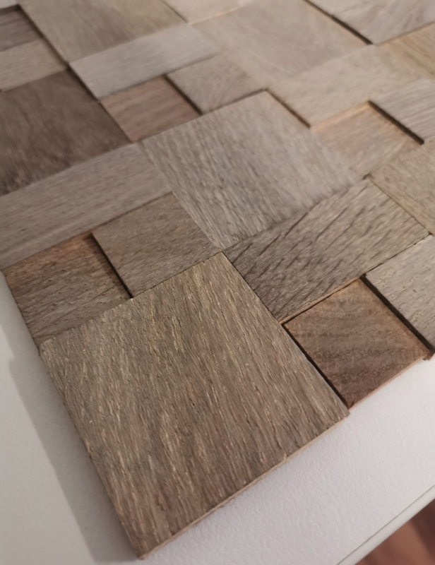 Panel de madera mosaico nogal marrón 3D autoadhesivo pared cocina azulejos backsplash MOS170-22G_f