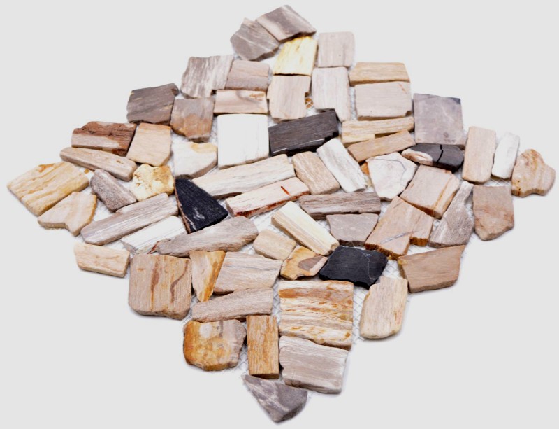 Fósil piedra natural mosaico fractura poligonal mosaico estera madera aspecto madera plato de ducha cocina pared MOS44-Fossil_f