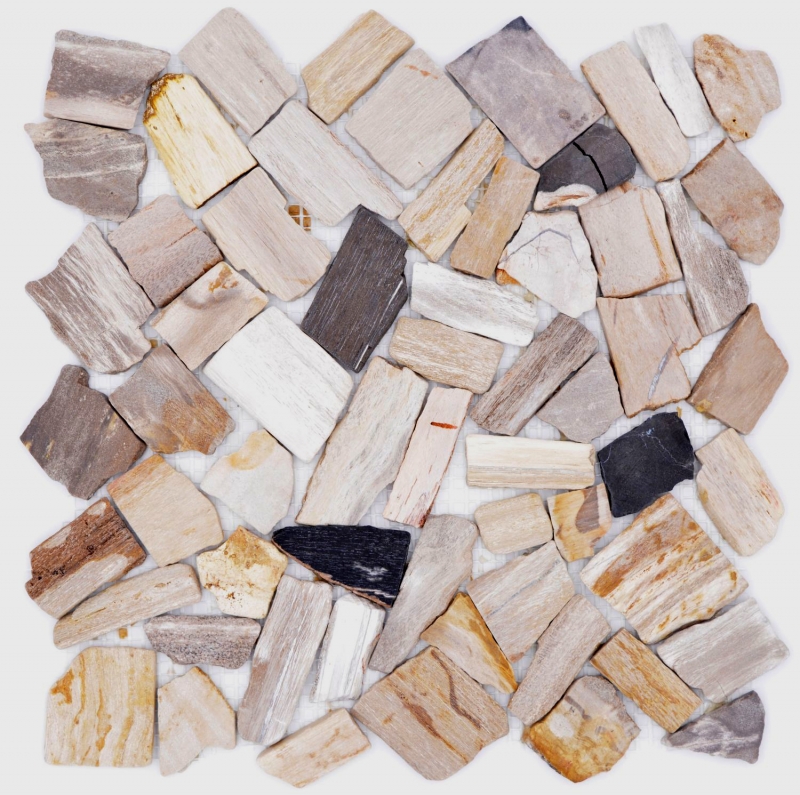 Fósil piedra natural mosaico fractura poligonal mosaico estera madera aspecto madera plato de ducha cocina pared MOS44-Fossil_f