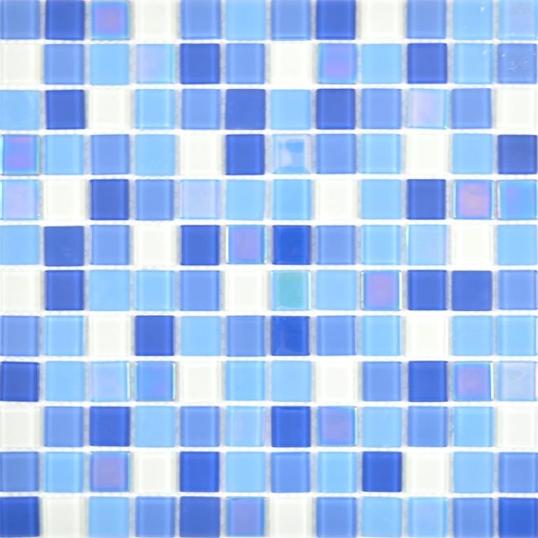 Mosaico de vidrio azul fluorescente blanco mosaico azulejo pared azulejo backsplash cocina ducha baño MOS88-1006_f