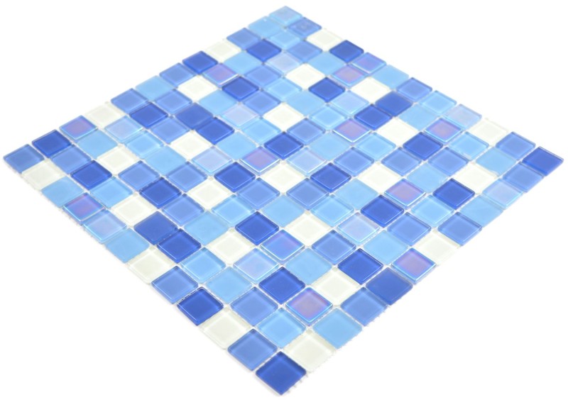 Mosaico de vidrio azul fluorescente blanco mosaico azulejo pared azulejo backsplash cocina ducha baño MOS88-1006_f