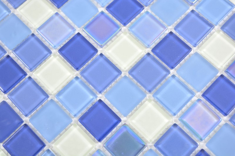 Mosaico de vidrio azul fluorescente blanco mosaico azulejo pared azulejo backsplash cocina ducha baño MOS88-1006_f