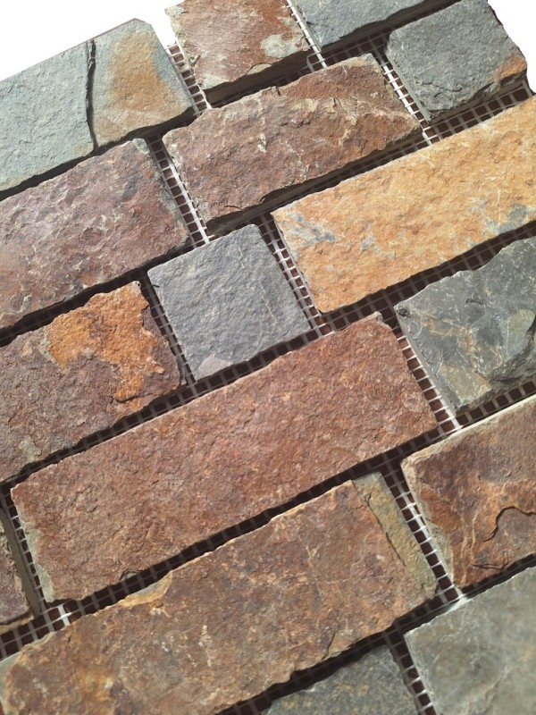 Azulejo de mosaico de pizarra piedra natural ladrillo marrón óxido azulejo backsplash mosaico estera mosaico azulejo splashback - MOS34-1204
