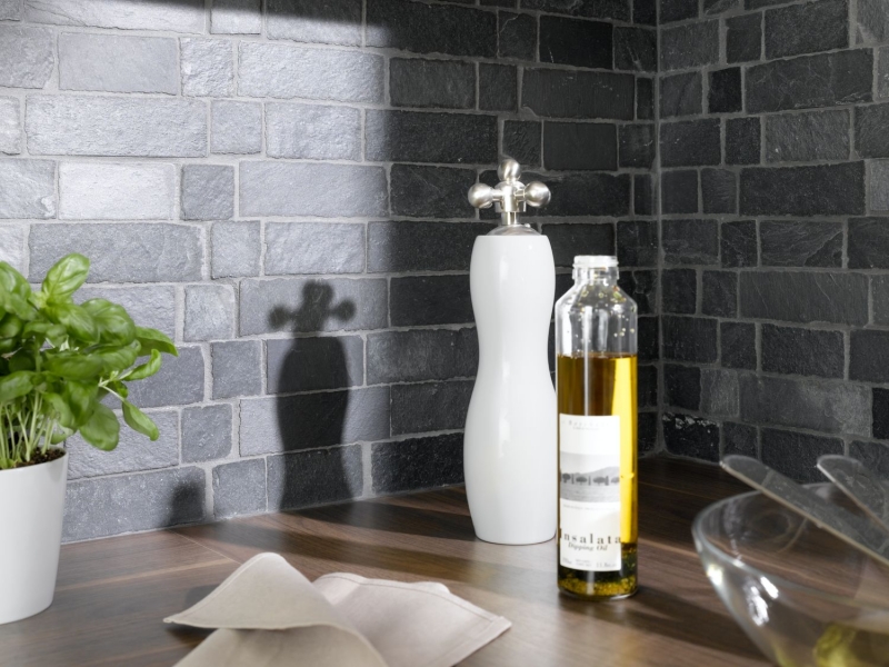 Pizarra mosaico de azulejos de piedra natural de ladrillo antracita negro jack mosaico estera mosaico azulejo splashback cocina - MOS34-0208