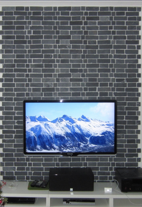 Pizarra mosaico de azulejos de piedra natural de ladrillo antracita negro jack mosaico estera mosaico azulejo splashback cocina - MOS34-0208