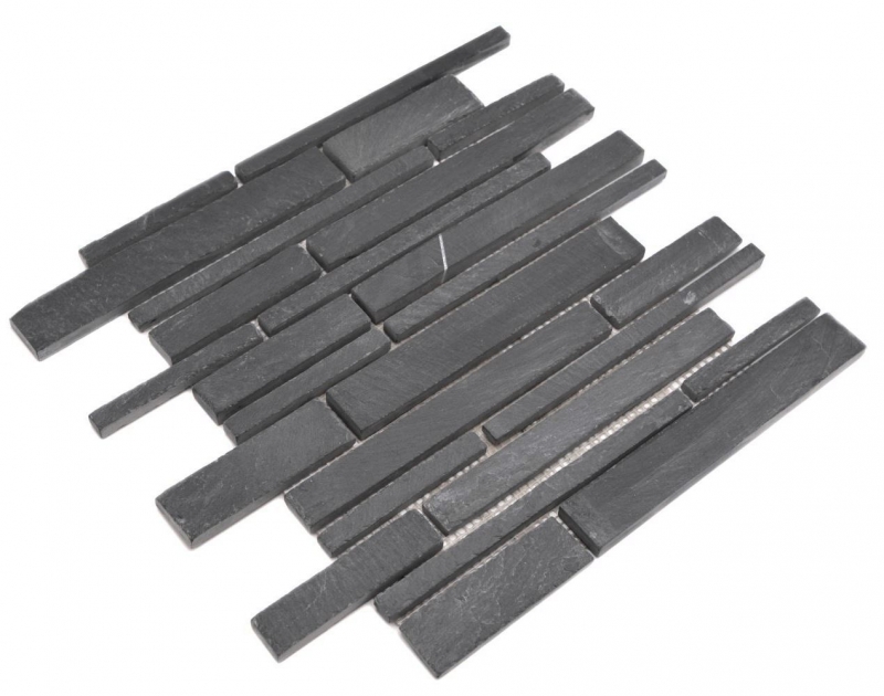 Pizarra mosaico de azulejos de piedra natural de ladrillo antracita negro mosaico estera splashback pared paneles - MOS34-0206