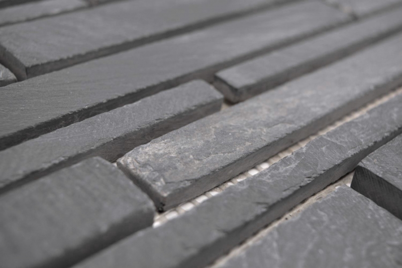 Pizarra mosaico de azulejos de piedra natural de ladrillo antracita negro mosaico estera splashback pared paneles - MOS34-0206