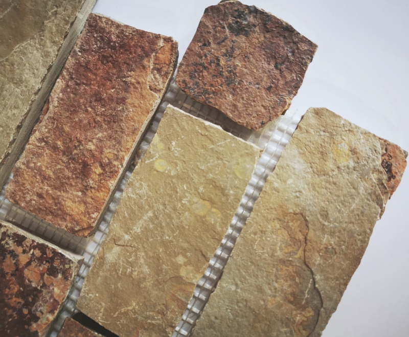 Muestra de mano mosaico azulejo pizarra piedra natural ladrillo marrón óxido MOS34-1204_m