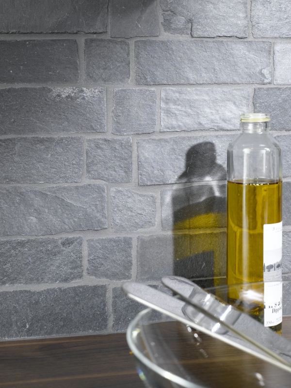 Muestra de mano mosaico azulejo pizarra piedra natural Ladrillo antracita Negro Jack MOS34-0208_m