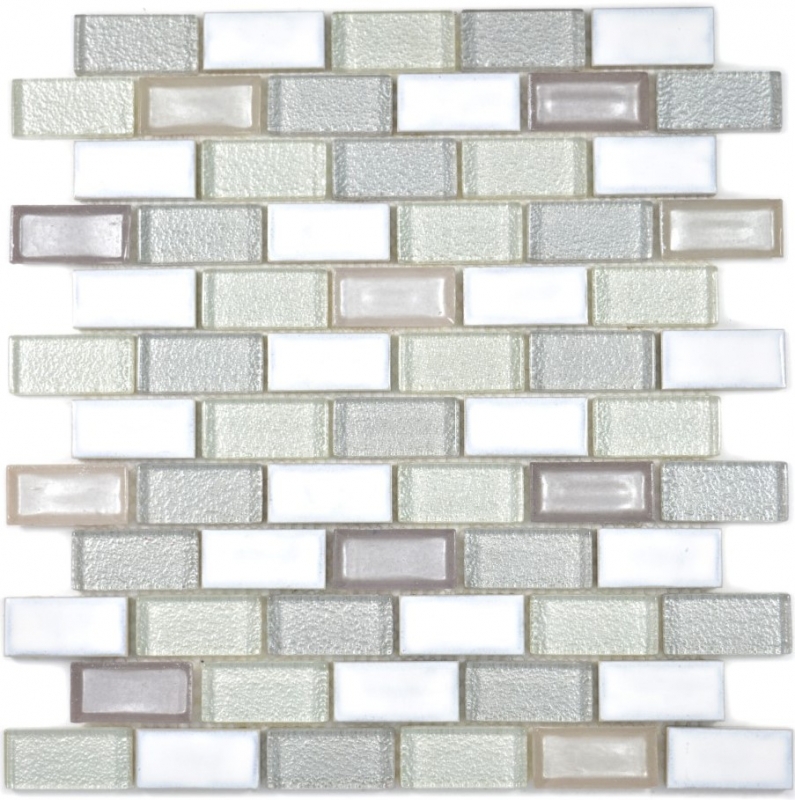 Muestra de mano mosaico azulejo translúcido cerámica blanco ladrillo vidrio mosaico cristal cerámica blanco antiguo MOS83IC-0121_m