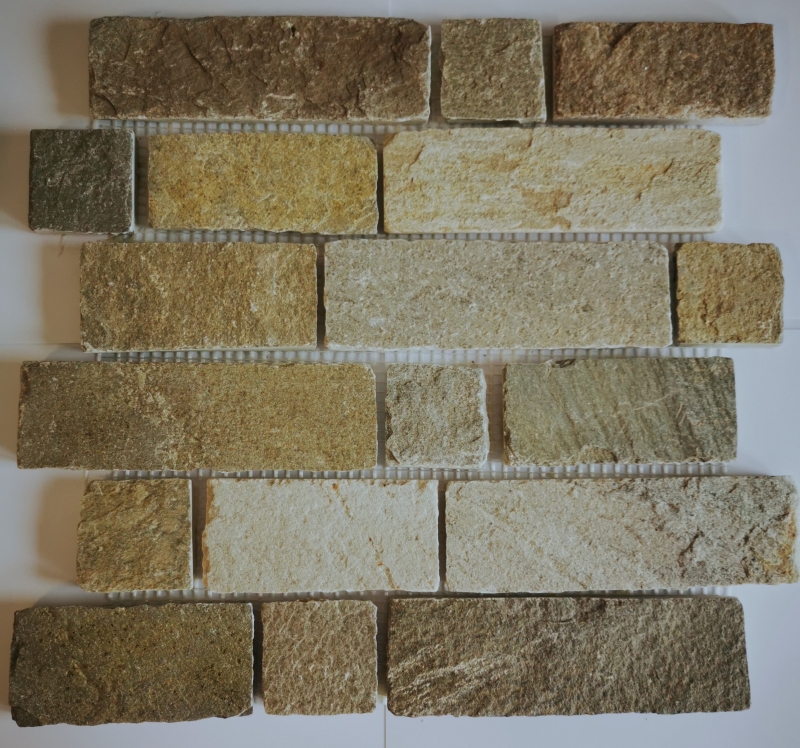 Mosaico de azulejos de pizarra de piedra natural de ladrillo de color beige claro MOS34-1202_f