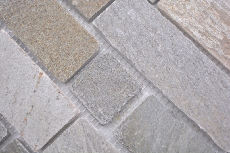 Mosaico de azulejos de pizarra de piedra natural de ladrillo de color beige claro MOS34-1202_f