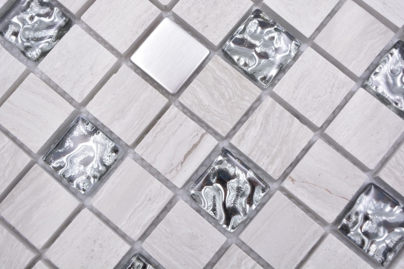 Muestra de mano cuadrado cristal/piedra/acero mezcla madera blanco mosaico azulejo pared azulejo backsplash cocina baño MOS82-0108_m