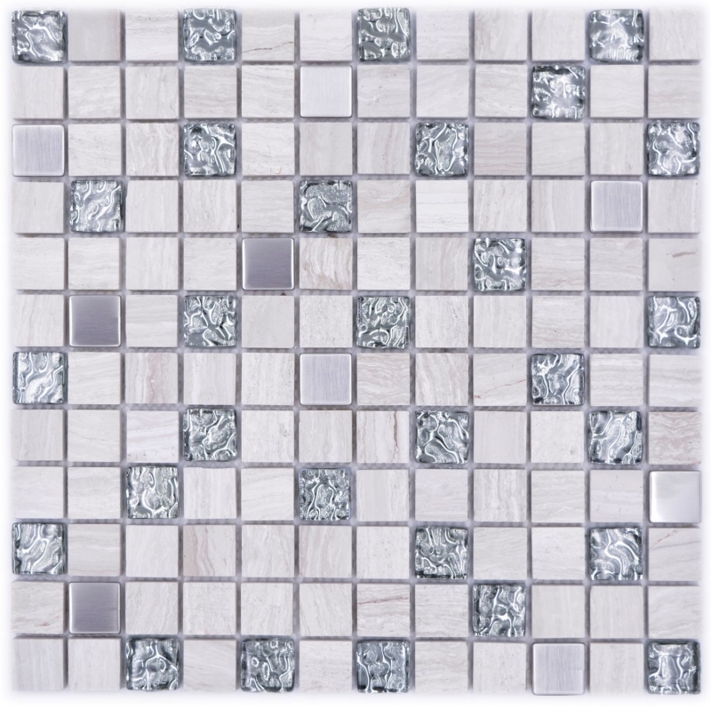 Muestra de mano cuadrado cristal/piedra/acero mezcla madera blanco mosaico azulejo pared azulejo backsplash cocina baño MOS82-0108_m