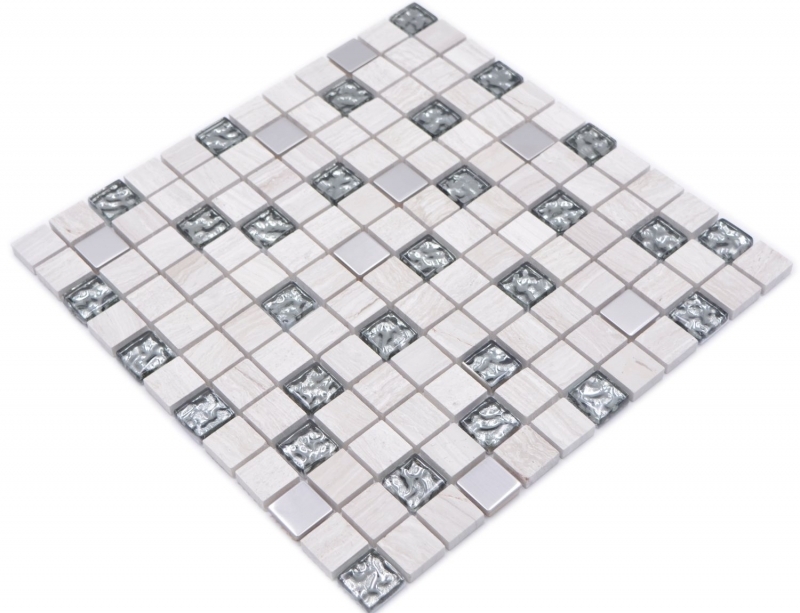 Muestra de mano cuadrado cristal/piedra/acero mezcla madera blanco mosaico azulejo pared azulejo backsplash cocina baño MOS82-0108_m