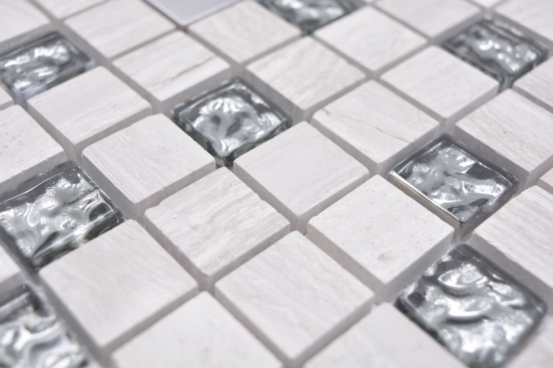 Muestra de mano cuadrado cristal/piedra/acero mezcla madera blanco mosaico azulejo pared azulejo backsplash cocina baño MOS82-0108_m