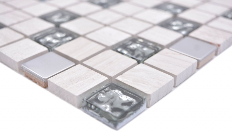 Muestra de mano cuadrado cristal/piedra/acero mezcla madera blanco mosaico azulejo pared azulejo backsplash cocina baño MOS82-0108_m