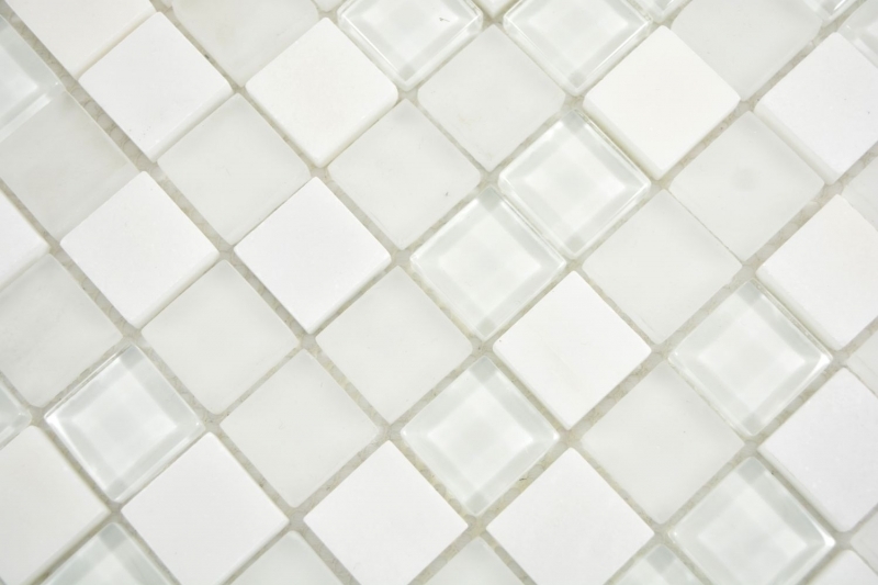 Muestra de mano cuadrado cristal/piedra mezcla super blanco mosaico azulejo pared azulejo backsplash cocina baño MOS72-0001_m
