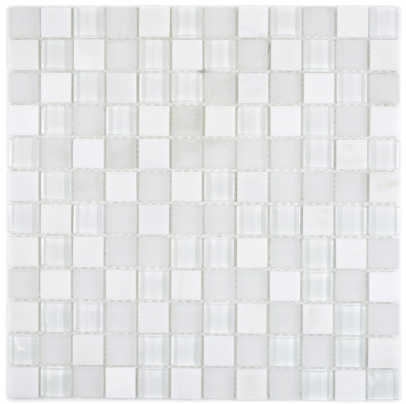 Muestra de mano cuadrado cristal/piedra mezcla super blanco mosaico azulejo pared azulejo backsplash cocina baño MOS72-0001_m