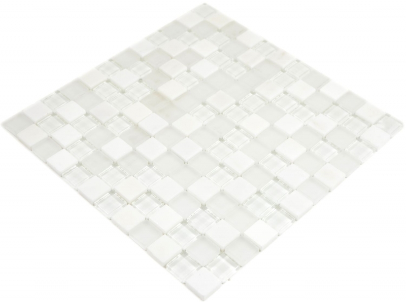 Muestra de mano cuadrado cristal/piedra mezcla super blanco mosaico azulejo pared azulejo backsplash cocina baño MOS72-0001_m