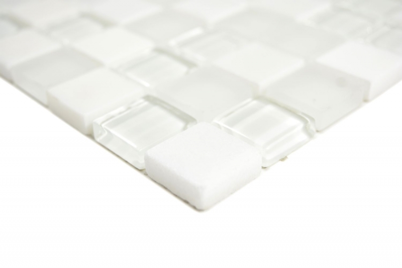 Muestra de mano cuadrado cristal/piedra mezcla super blanco mosaico azulejo pared azulejo backsplash cocina baño MOS72-0001_m
