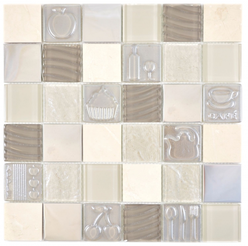 Muestra de mano cuadrado cristal/piedra/acero mezcla relieve beige mosaico azulejo pared azulejo backsplash cocina baño MOS88-1224_m
