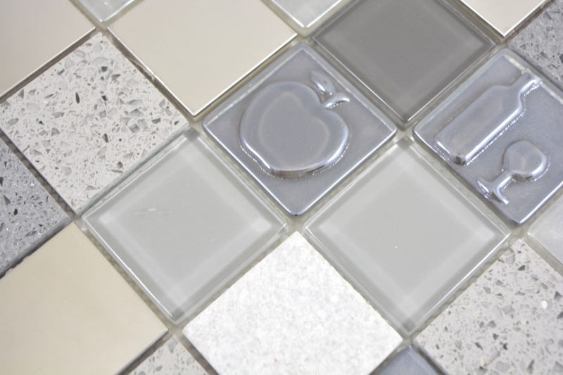 Muestra de mano cuadrado cristal/artificial/piedra/acero mezcla relieve gris mosaico azulejo pared azulejo backsplash cocina baño MOS88-0217_m