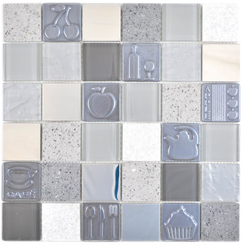 Muestra de mano cuadrado cristal/artificial/piedra/acero mezcla relieve gris mosaico azulejo pared azulejo backsplash cocina baño MOS88-0217_m