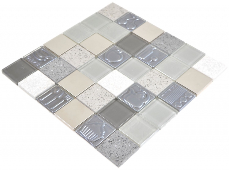 Muestra de mano cuadrado cristal/artificial/piedra/acero mezcla relieve gris mosaico azulejo pared azulejo backsplash cocina baño MOS88-0217_m
