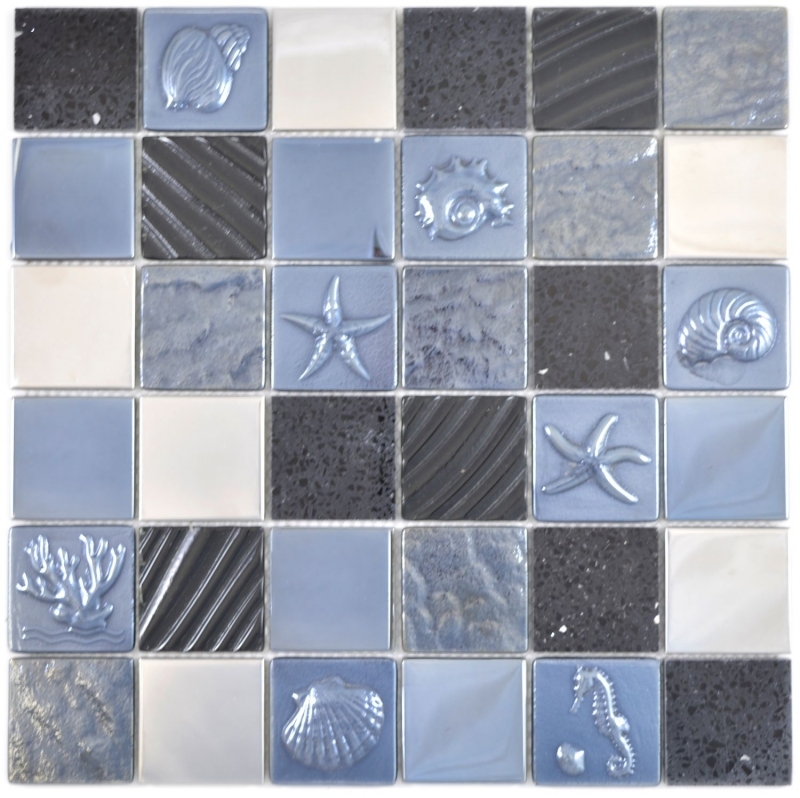 Muestra de mano cuadrado cristal/artificial/acero mezcla relieve negro mosaico azulejo pared azulejo backsplash cocina baño MOS88-2717_m